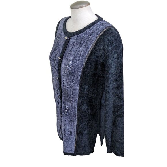 Vintage Floral Embroidered Bead Knit Sweater Wool Blend Large Granny Core Black - Picture 3 of 6